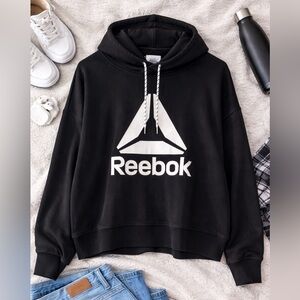 Reebok Black Logo Hoodie Slightly Cropped Size XXL